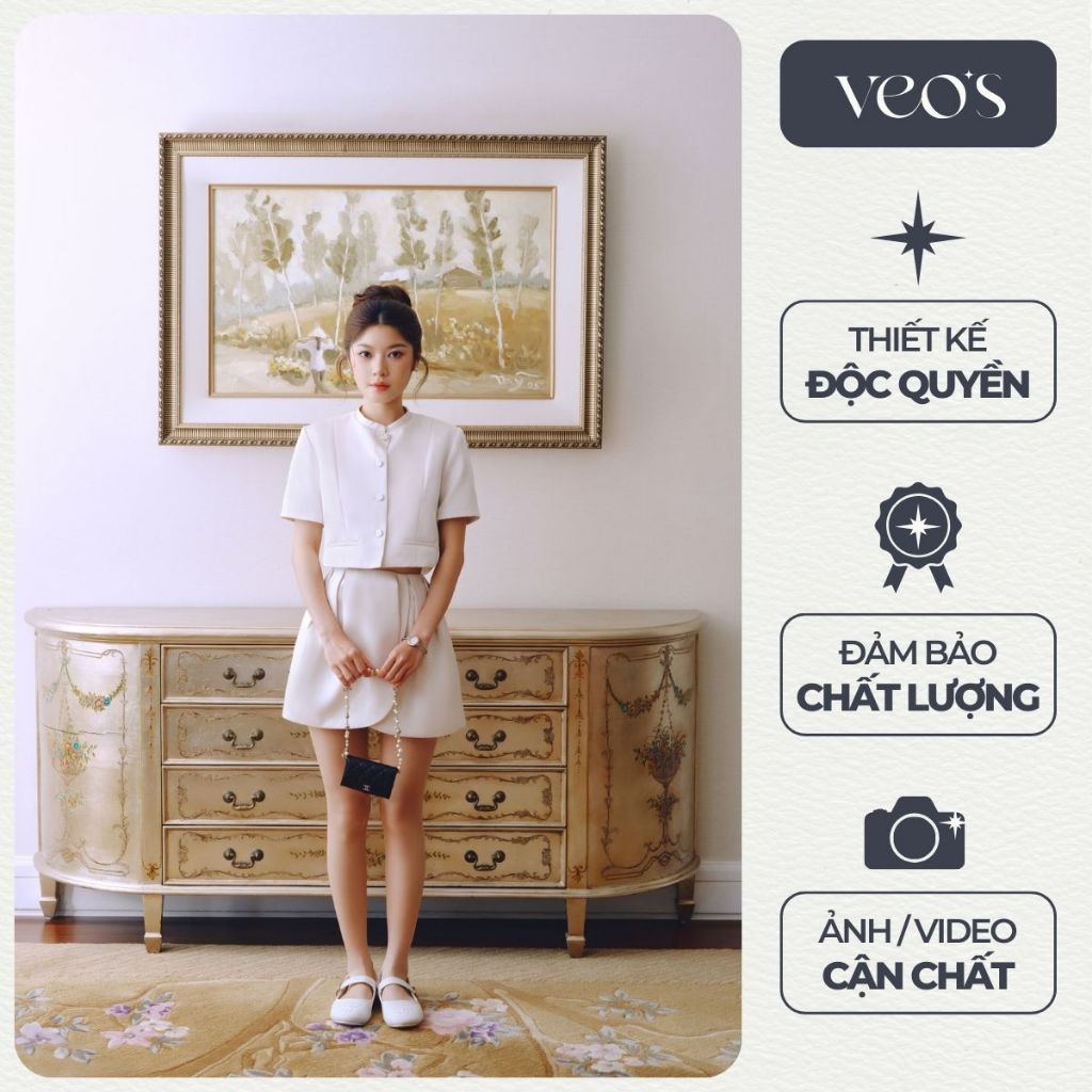  Set Áo Croptop Suông Cổ Tàu & Chân Váy Tafta Lụa Form Tulip Veo’s Thiết Kế Nữ Thanh Lịch Tiểu Thư - Honey Set 