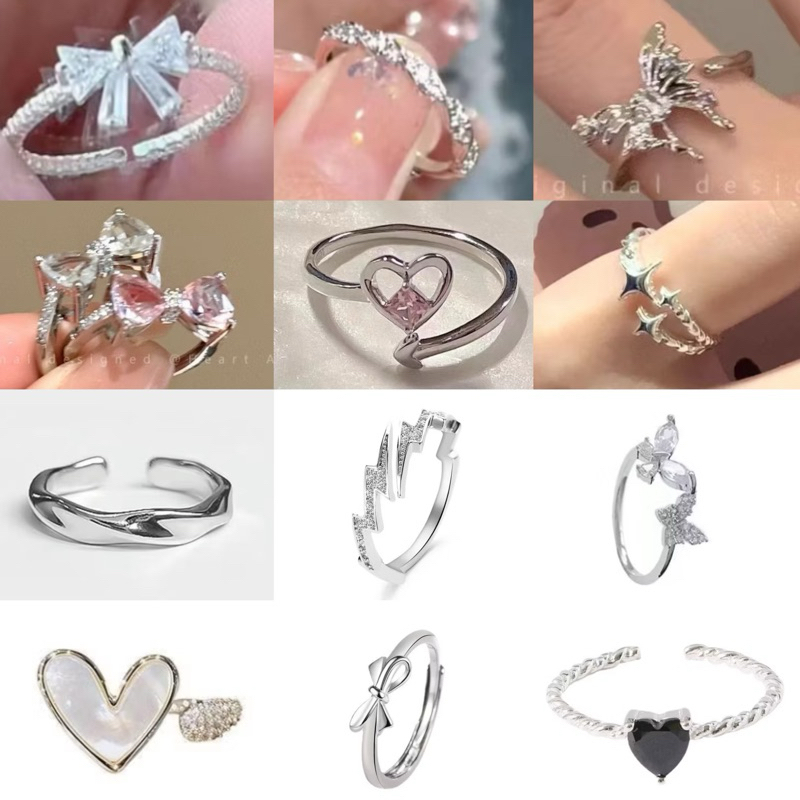 VIDEO [ Hãng sẵn ][ Hỏa tốc ][ ≥ 5 MẪU ] Nhẫn Hở Mạ Bạc Hình Nơ, Bướm, Tim đính đá Có Thể Điều Chỉnh