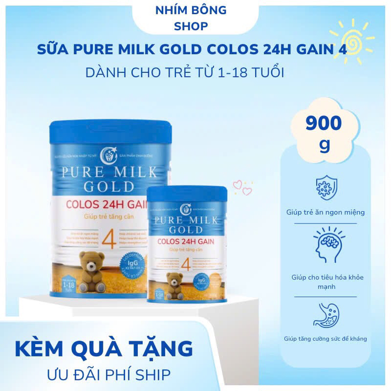 Sữa Pure Milk Gold colos 24h Gain 4 dành cho trẻ từ 1-18 tuổi (hàng kèm quà tặng)