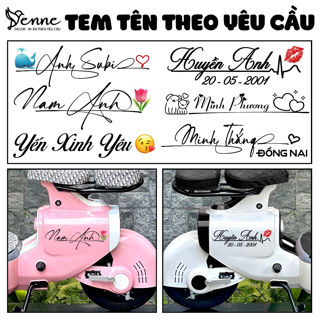 Tem tên dán xe điện theo yêu cầu,  tem chữ ký dán xe máy, xe điện , ô tô, mũ bảo hiểm, dán điện thoạ