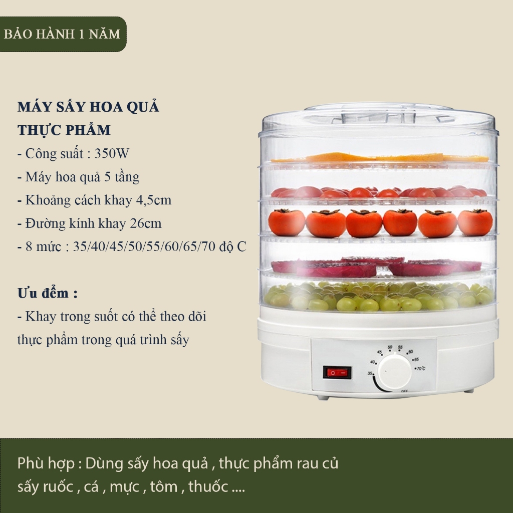 Máy Sấy Hoa Quả - 8 Mức Sấy Khô Thực Phẩm 5 Tầng KAKOOL - Tiết Kiệm Điện Năng