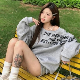 Áo Hoodie Lệch Vai Dài Tay in Chữ Dành cho Nữ Chất Nỉ Mùa Đông- Bun222