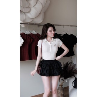  Áo Thun Nữ Chữ B Thun Ngắn Tay Cổ Bẻ Polo Co Giãn Xinh Xắn QCCC Cao Cấp 