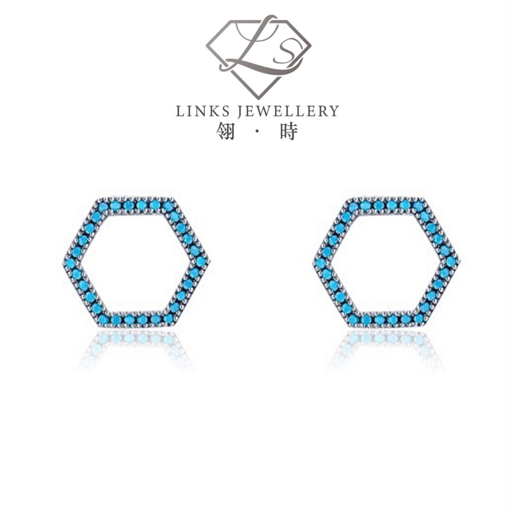 S925 Silver Plated White Gold Turquoise Hexagon Earrings SE047 Hypoallergenic Earrings S925 Earrings