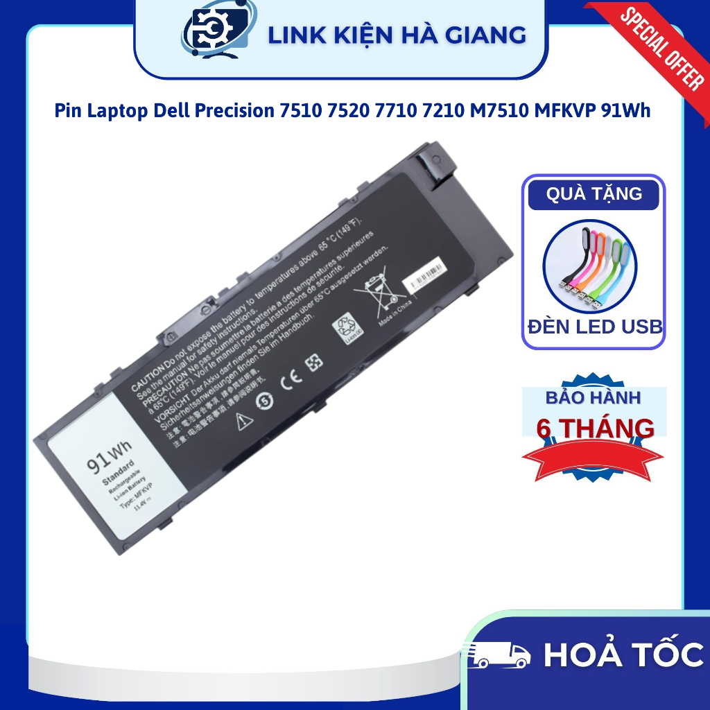 Pin Laptop Dell Precision 7510 7520 7710 7210 M7510 MFKVP 91Wh ZIN 100% Linh Kiện Chính Hãng
