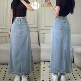 Chân váy jean Hari dáng xoè dài xẻ sau phong cách 7915 P9K12