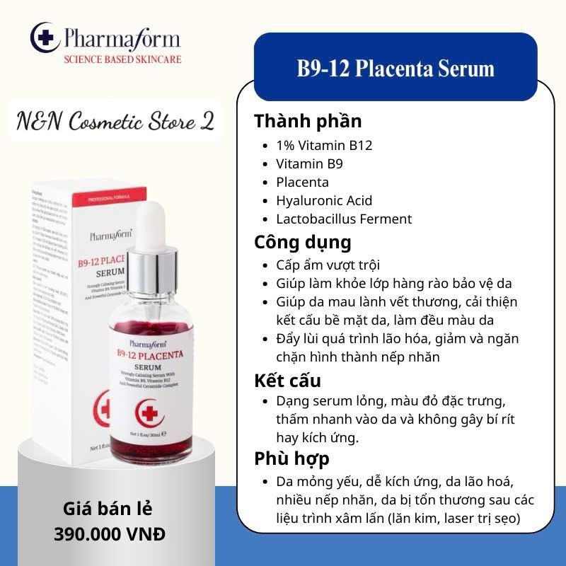 [ Tặng mask B5 19k ] Serum Dưỡng Ẩm và Phục Hồi B9-12 Placenta Serum 30ml.