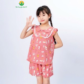  Bộ tole lanh sát nách cho bé gái họa tiết xinh xắn cổ sen thời trang Việt Thắng - B62.5085 