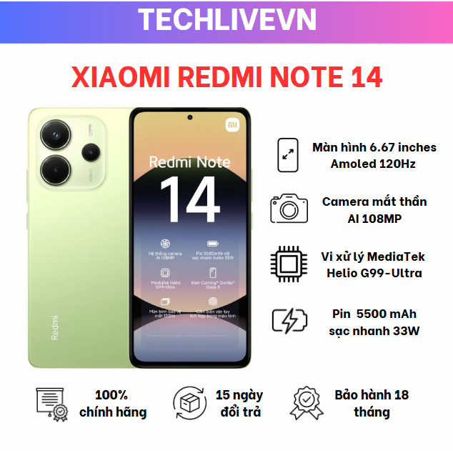 [HOẢ TỐC 24/24H] Điện Thoại Xiaomi Redmi Note 14 6GB/128GB - Hàng Chính Hãng