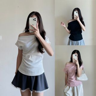 Áo Thun Lệch Vai Xếp Ly, Áo Kiểu Sườn Nhún Eo Điệu Đà, Áo Phông Form Vừa Chất Vải Co Dãn Mềm Mịn 20 tháng 05 shop MA315