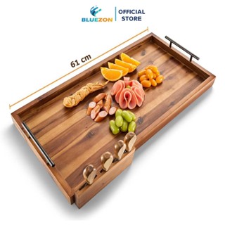Khay Gỗ Đa Năng Cao Cấp BLUEZON Có Tay Cầm, Dùng Để Bưng Bê Đồ Ăn Đồ Uống Nhà Hàng, Khách Sạn, Cafe