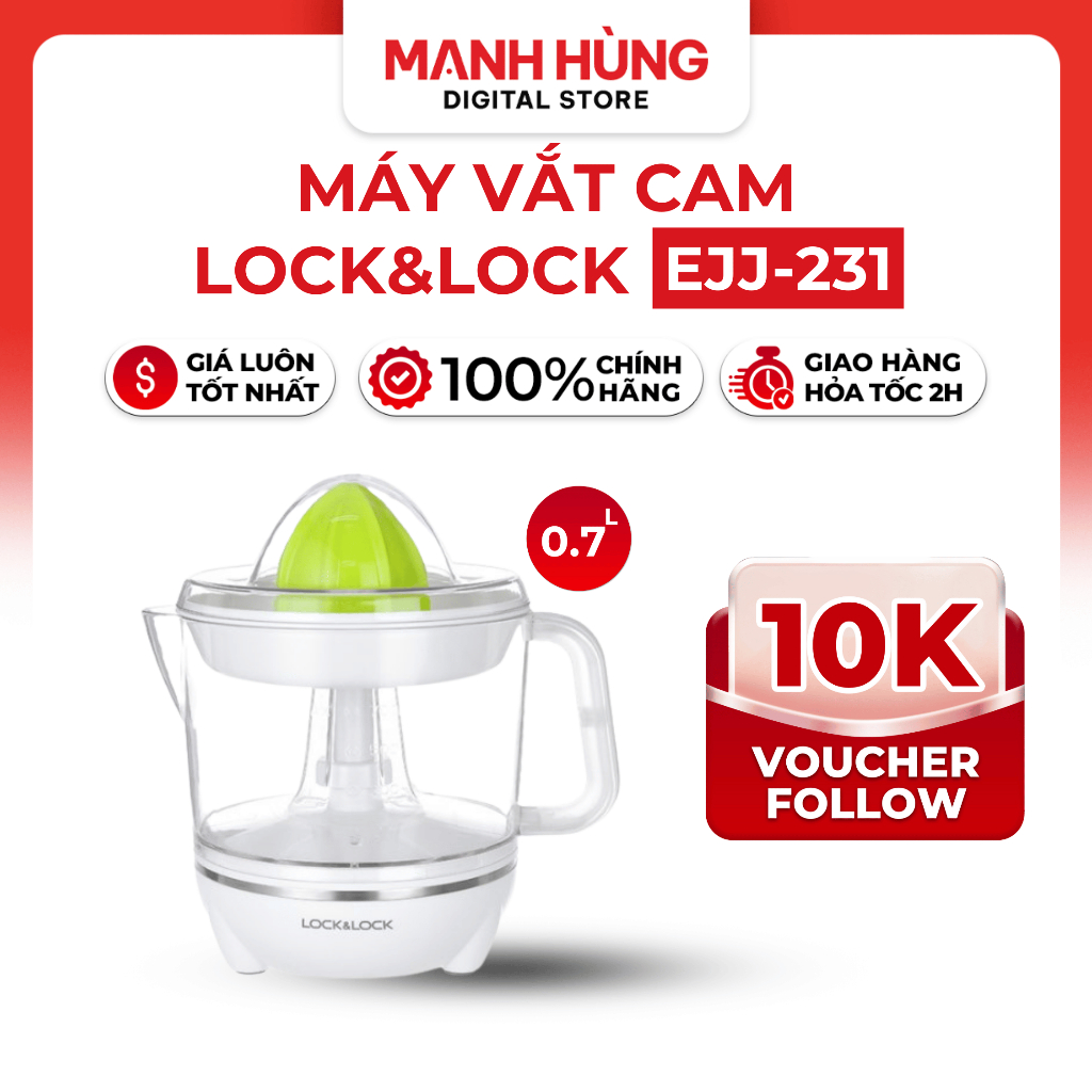 Máy Vắt Cam Lock&Lock EJJ231 - EJJ236BLK Công Suất 40W - Dung Tích 700ML - Ép Cam Đảo 2 Chiều - Hàng