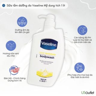  Sữa Tắm dành cho nữ Vaseline Total Moisture Body Wash 1L 