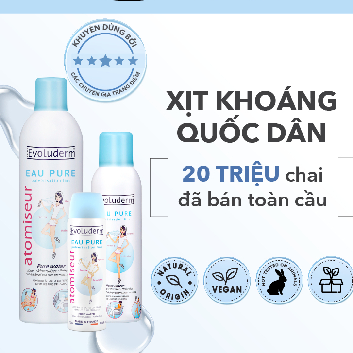 Xịt Khoáng Evoluderm Atomiseur Eau Pure Pháp chai 150ml