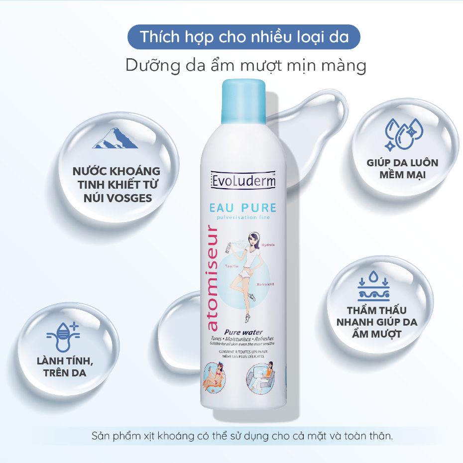 Xịt Khoáng Evoluderm Atomiseur Eau Pure Pháp chai 150ml