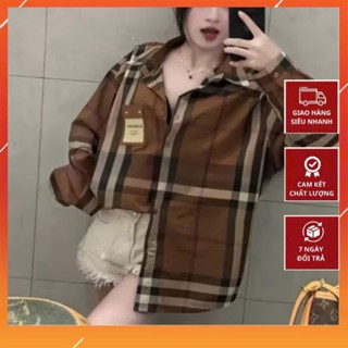  Áo Sơ Mi Nữ BBR Dài Tay Kẻ Phối Túi Da.Áo Sơ Mi Chất Cotton Lụa Không Nhăn Mềm Mại Chuẩn Form Thời Trang Cao Cấp 