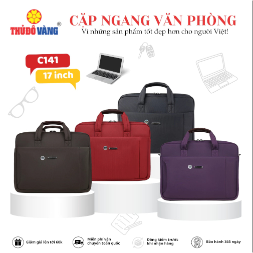 141 THỦ ĐÔ VÀNG Cặp ngang Công Sở, Học Sinh, Đi Dạy, Đi làm, Đựng Laptop 16 inch chống sốc C141