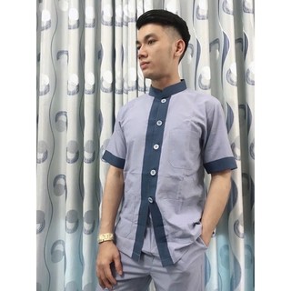 ĐỒ LAM ĐI CHÙA  LÃNH TỤ PHỐI TAY NGẮN DÀNH CHO NAM vải kate mềm mỏng