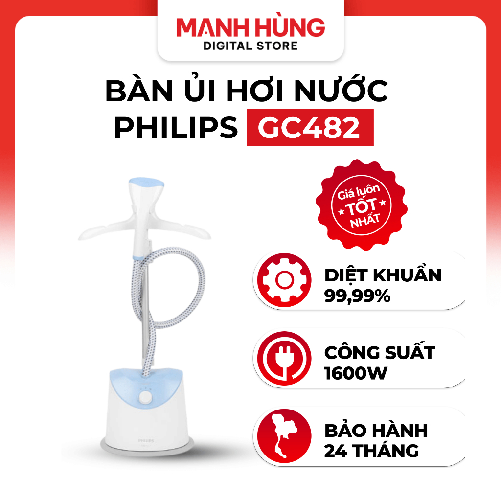 Bàn ủi hơi nước Philips GC482 - Hàng Chính Hãng Bảo Hành 24 Tháng