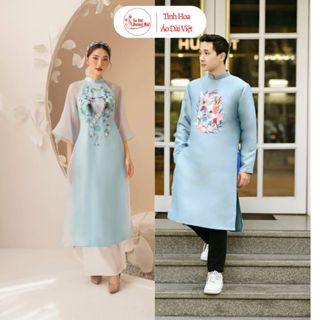  Áo dài cách tân gia đình cặp đôi nam nữ Mộc Trà Xanh đính kết thủ công cao cấp đủ size- Mai Áo Dài 
