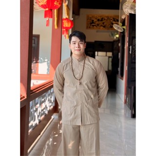  Đồ Lam Đi Chùa LÃNH TỤ CỔ TÀU NÚT NHỰA DÀNH CHO NAM 