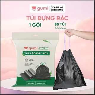 Túi rác Gumi túi đựng rác có dây rút tự phân huỷ bịch size 50x55cm túi đen đựng rác có quai