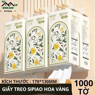 [ Mẫu Mới 2025 ] Thùng 10 Bịch Giấy Treo Đa Năng SIPIAO Hoa Vàng, 4 Lớp mỗi bịch 1000 Tờ Loại 1, Tặng Kèm Móc Treo