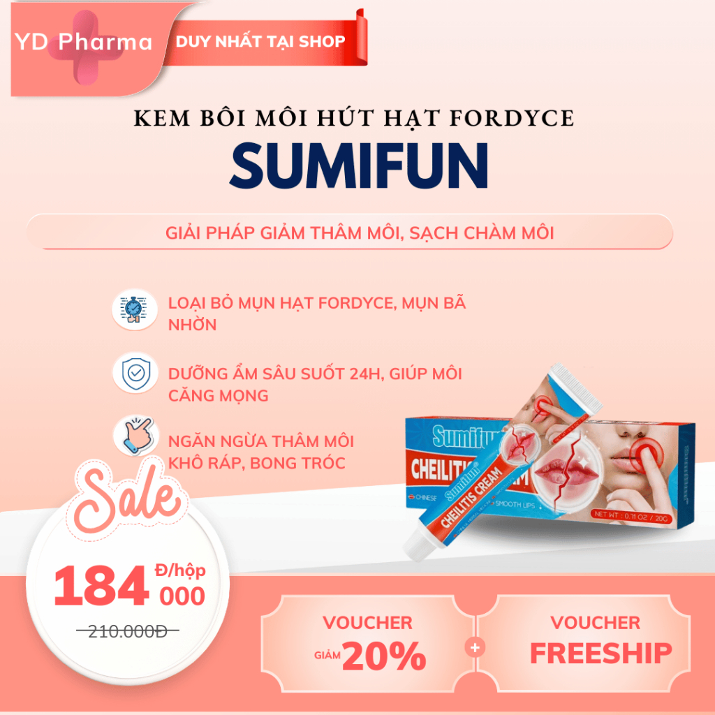 KEM BÔI MÔI HÚT HẠT FORDYCE MÔI SUMIFUN 20GR, GIẢM THÂM MÔI, SẠCH CHÀM MÔI, HERPES MÔI, DƯỠNG MÔI MỀ