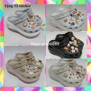 (Tặng 12 Sticker – Hàng Loại 1)Dép Sục Croc Nữ Mega Crush Bóng Đế Cao 7cm Quai Quang Tôn Dáng Sản Phẩm Cao Cấp