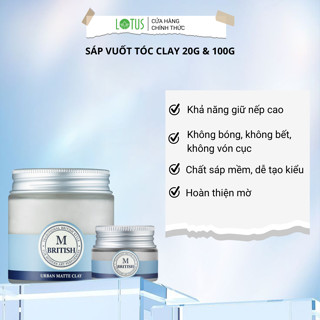 Sáp vuốt tóc cao cấp tạo kiểu linh hoạt giữ nếp cứng tốt không bóng cho nam nữ BRITISH M Urban Matte Clay 20g và 100g