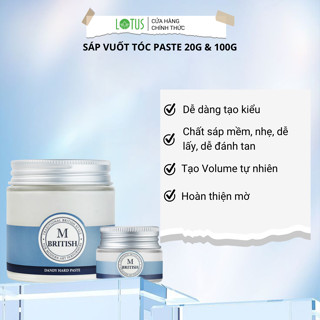 Sáp vuốt tóc tạo kiểu linh hoạt cứng vừa phải không bóng dành cho nam nữ hàn quốc BRITISH M Dandy Hard Paste 20g và 100g