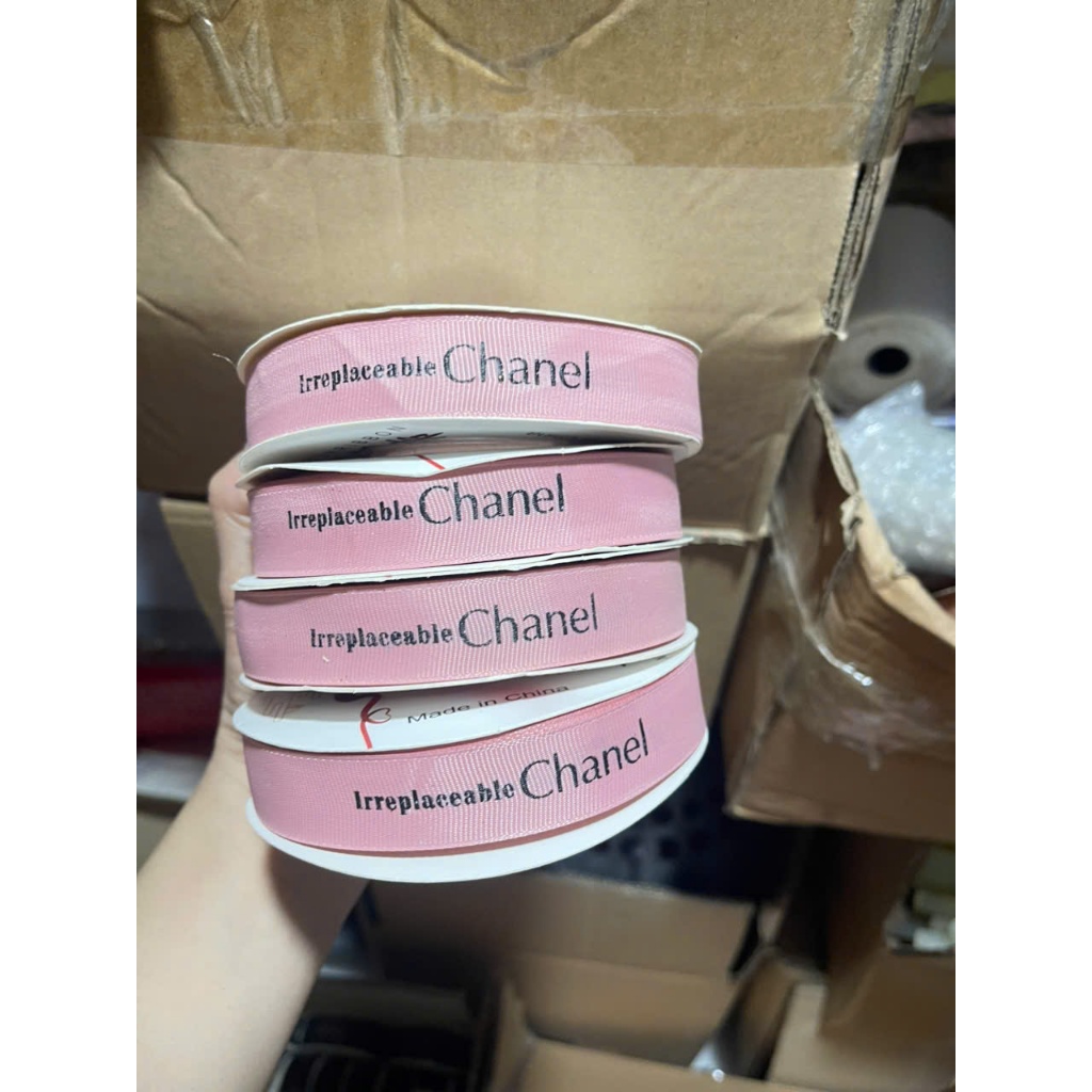 Ruy băng chữ ép nhũ - CHANEL- 2.5cm, 1 cuộn