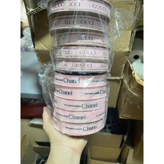 Ruy băng chữ ép nhũ - CHANEL- 2.5cm, 1 cuộn