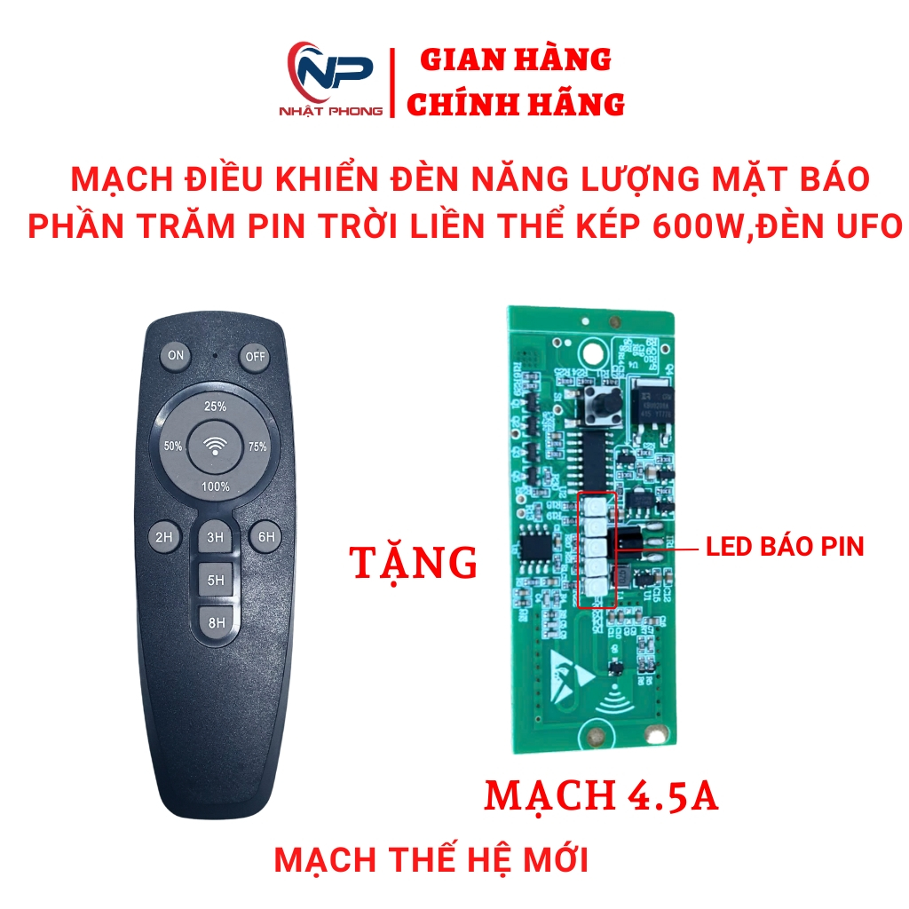 Mạch đèn năng lượng mặt trời 4.5A ,5.5A dùng cho đèn  liền thể 400W,600W,800W kèm điều khiển từ xa