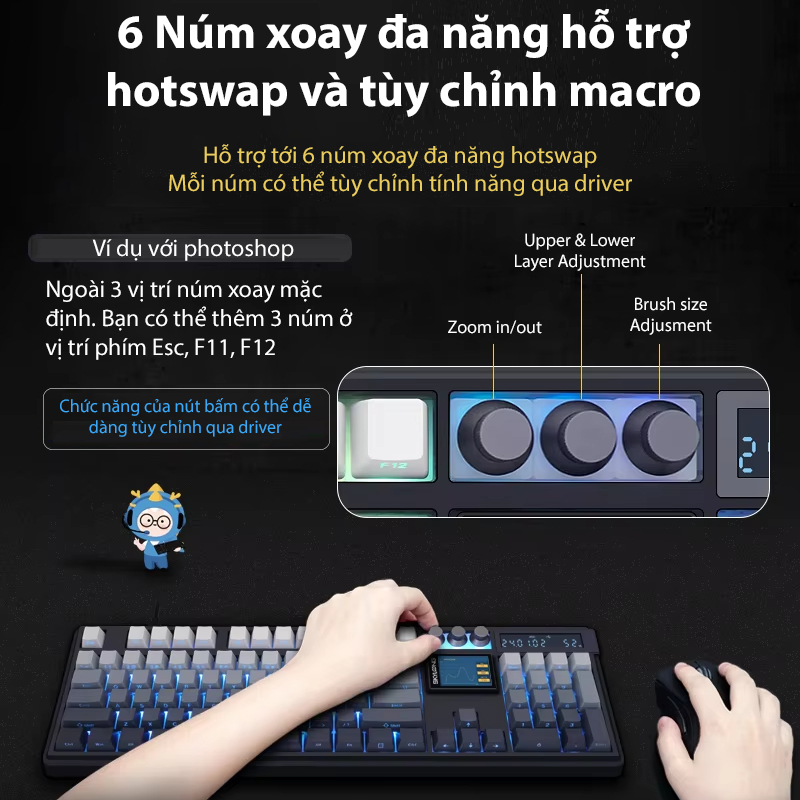 SKYLOONG GK104Pro - Màn hình WIFI3.0- Bàn phím cơ full size - 2 Màn hình + 3 núm - Pin 8000 mAh | BigBuy360 - bigbuy360.vn