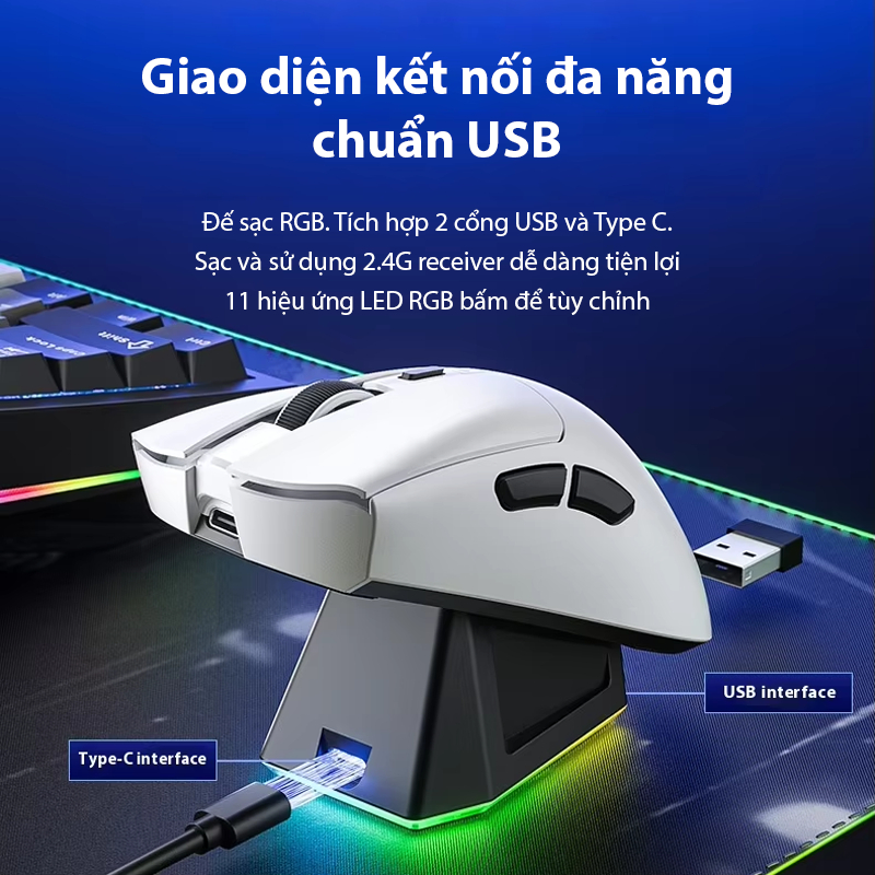 Chuột Gaming AULA SC380 - Siêu nhẹ chỉ 59 gr - 3 Mode kết nối - Dock sạc RGB - DPI 12000 | BigBuy360 - bigbuy360.vn