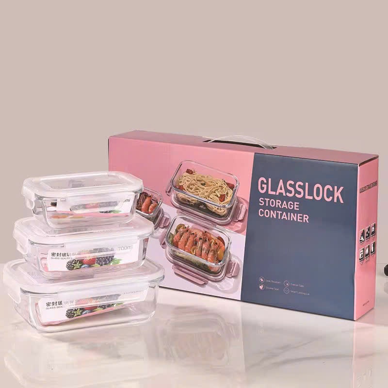 Hộp thủy tinh cường lực bộ 3 món 410ml 640ml 1040ml GLASSLOCK