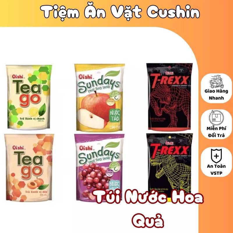 Thùng 10 Túi Nước Oishi Sundays/ T Rexx/ Tea Go / 200ML nhiều hương vị trái cây