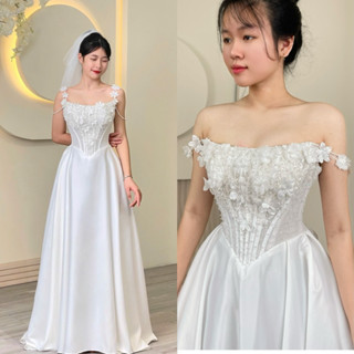 Váy Phi Đi Bàn, Đi Tiệc Cô Dâu Dáng Suông Eo Nhọn, Chất Phi Nhật Thân Cúp Ngực Có Vai Trễ Cao Cấp