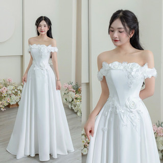  Váy Đi Bàn Trễ Vai Chất Phi Nhật Ngực 2 Thân Form Cao Cấp Dáng Dài Chạm Đất Siết Eo Và Che Bắp Tay Cực Tốt 