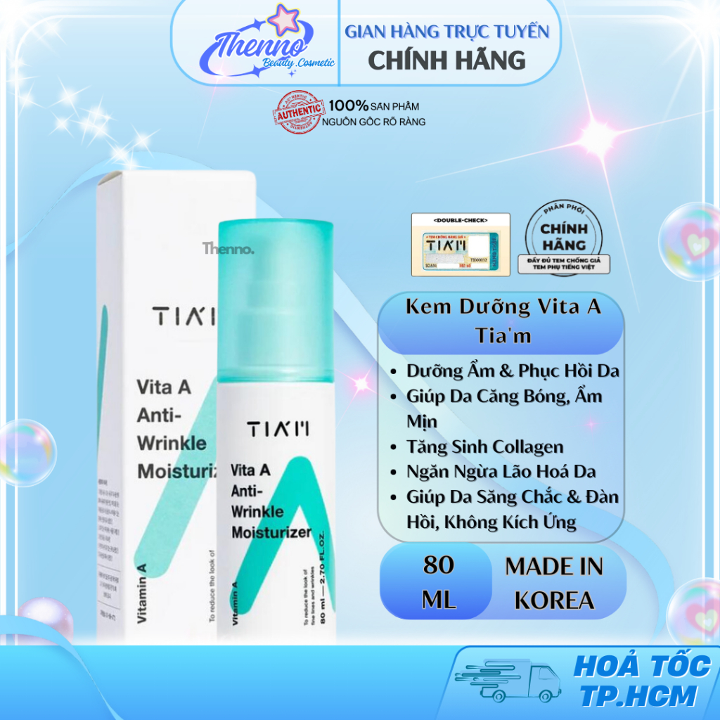 Kem Dưỡng Trẻ Hoá, Căng Bóng Da Tia'm Vita A Anti-Wrinkle Moisturizer 80ml Hàn Quốc