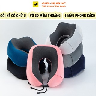 Gối Chữ U Kê Cổ Cao Su Non Cao Cấp Vỏ 3D Mềm Mại Thoáng Mát Công Thái Học Chống Mỏi Cổ Lái Xe Du Lịch Văng Phòng