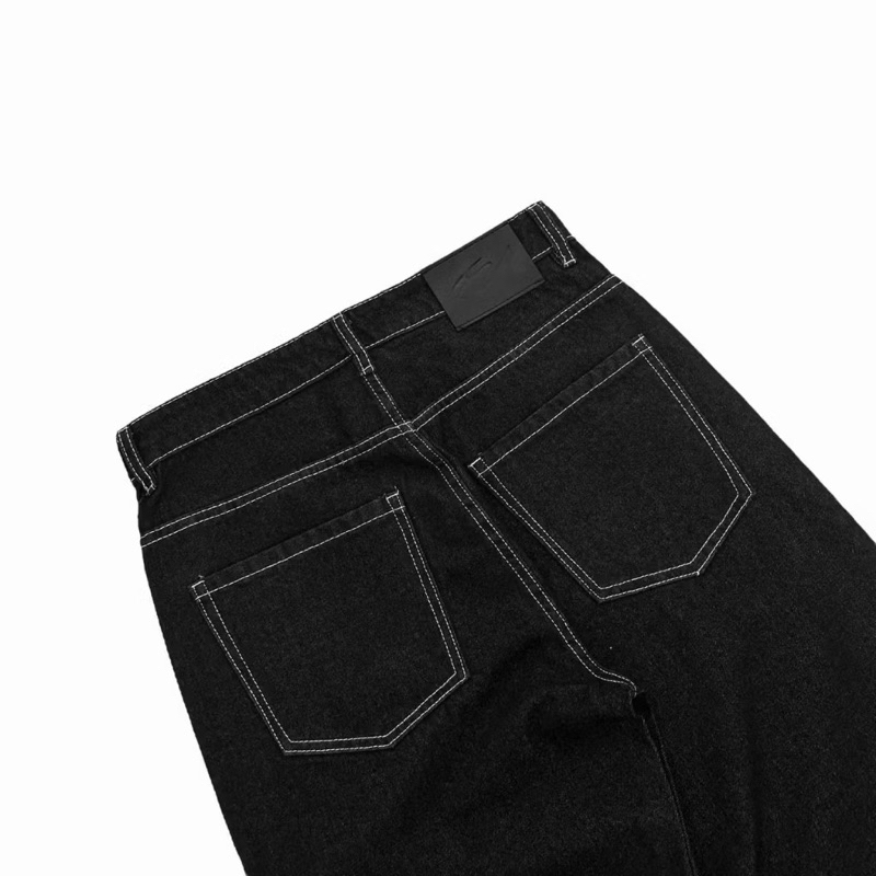BLACK WHITE THREAD WIDE JEANS - Quần baggy jeans ống rộng đen chỉ trắng form unisex 1720 | BigBuy360 - bigbuy360.vn