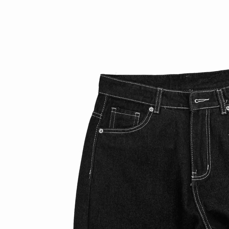 BLACK WHITE THREAD WIDE JEANS - Quần baggy jeans ống rộng đen chỉ trắng form unisex 1720 | BigBuy360 - bigbuy360.vn