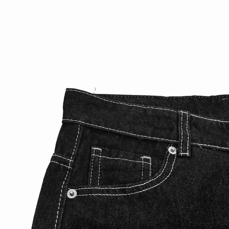 BLACK WHITE THREAD WIDE JEANS - Quần baggy jeans ống rộng đen chỉ trắng form unisex 1720 | BigBuy360 - bigbuy360.vn