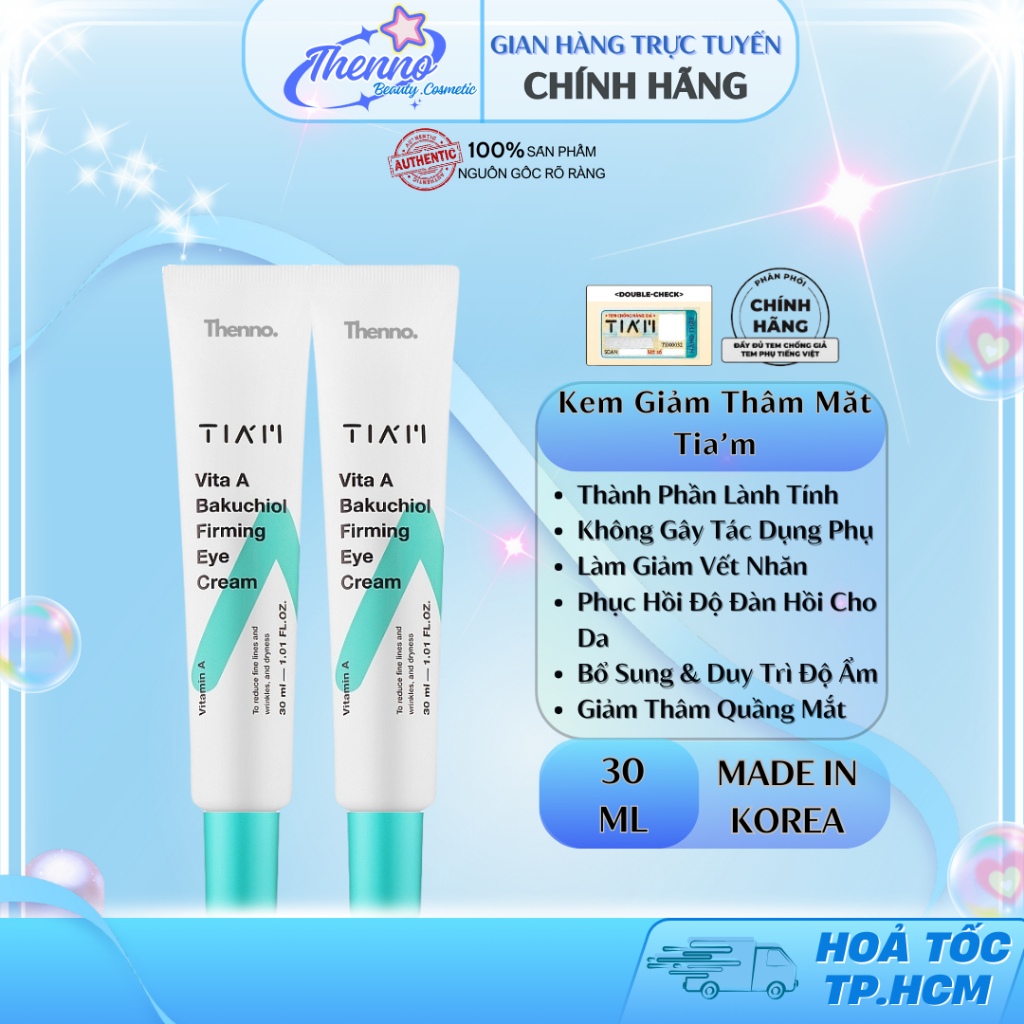 Kem Dưỡng Mắt Tia'm Giảm Nếp Nhăn, Mờ Quầng Thâm Tia'm Vita A Bakuchiol Firming Eye Cream 30ml Hàn Q