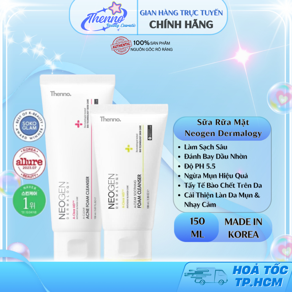 Sữa Rửa Mặt Dạng Gel Làm Sạch Sâu Cho Da Dầu Mụn Neogen Dermalogy A-clear Acne Foam Cleanser 150ml H