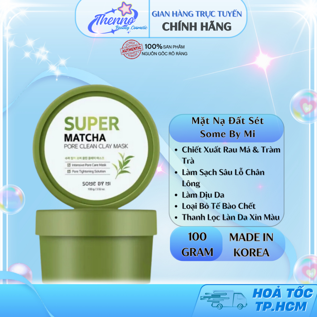 Mặt Nạ Đất Sét Trà Xanh Giúp Làm Sạch, Thu Nhỏ Lỗ Chân Lông Some By Mi Super Matcha Pore Clean Clay 