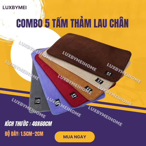 Combo 5 Tấm Thảm Lau Chân Lông Cừu Len Mịn Thấm Hút Tốt - Chống Trơn Trượt Phòng Khách, Nhà Tắm Nhà Bếo KT 40x60cm