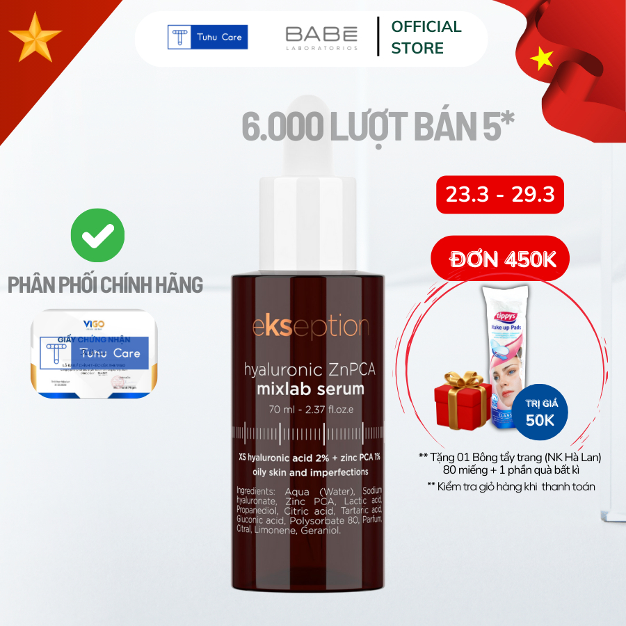 Serum giảm mụn kiềm dầu Ekseption Hyaluronic ZnPCA, HA + 1% ZnPCA 75ml